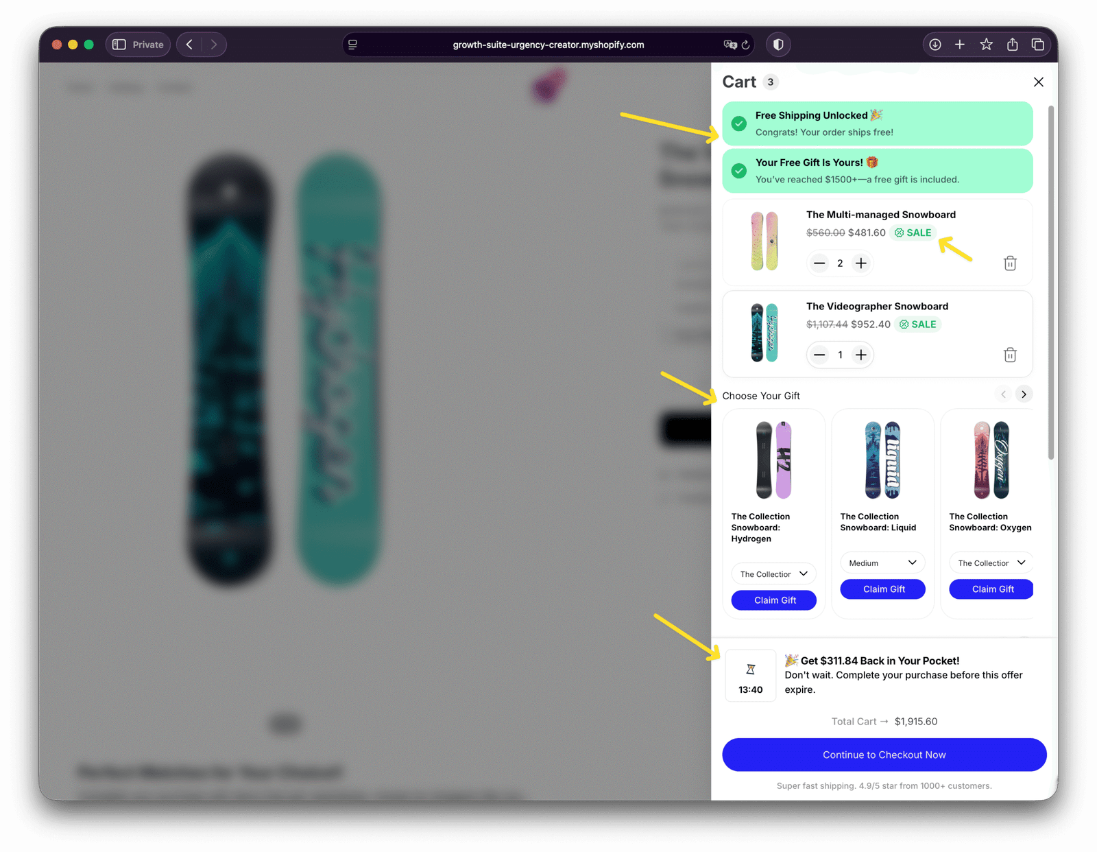 Growth Suite Shopify App Cart Drawer Feature